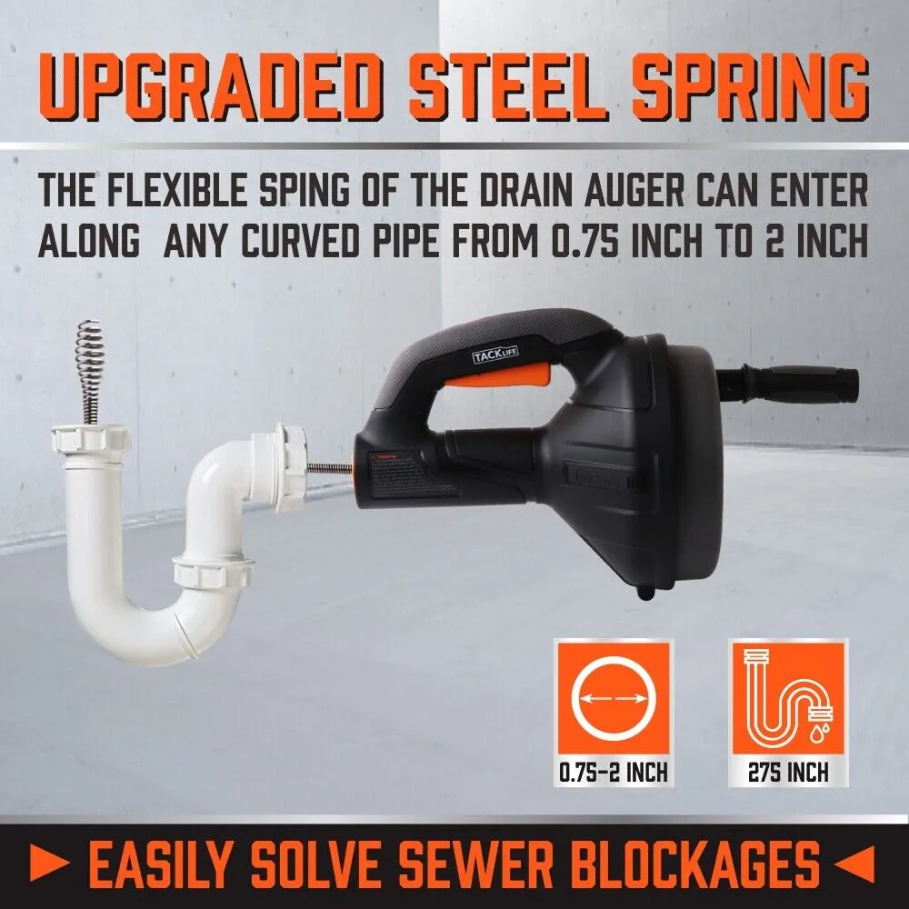 2in1 Drain Auger Cleaner Unblocker with 7m Cable - Sewage Pipe Cleaning Plumbing Tool, Suitable for Home Use