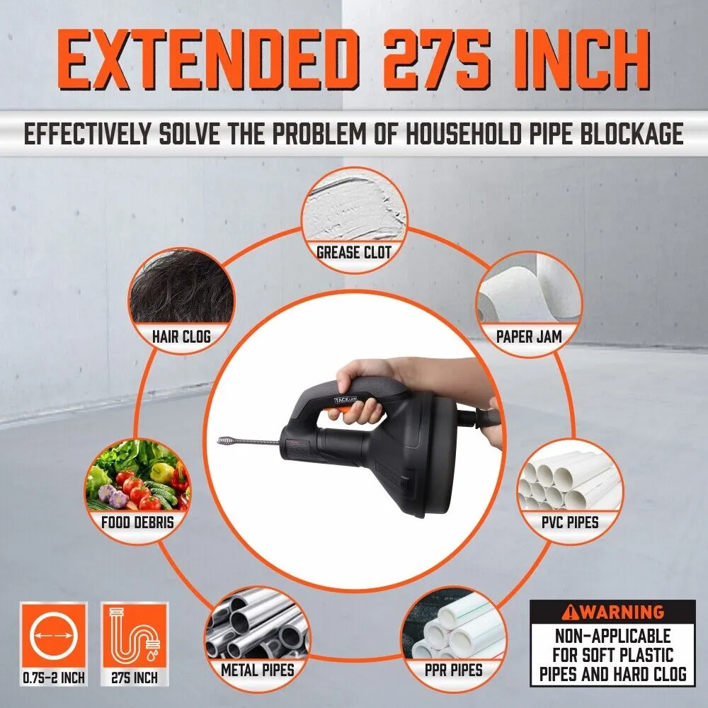 2in1 Drain Auger Cleaner Unblocker with 7m Cable - Sewage Pipe Cleaning Plumbing Tool, Suitable for Home Use