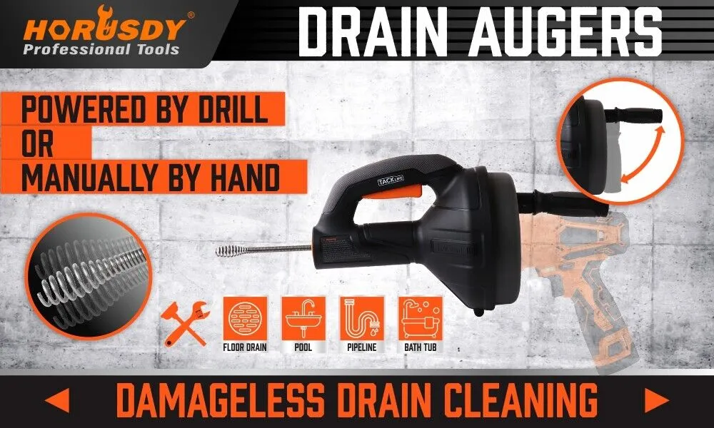 2in1 Drain Auger Cleaner Unblocker with 7m Cable - Sewage Pipe Cleaning Plumbing Tool, Suitable for Home Use