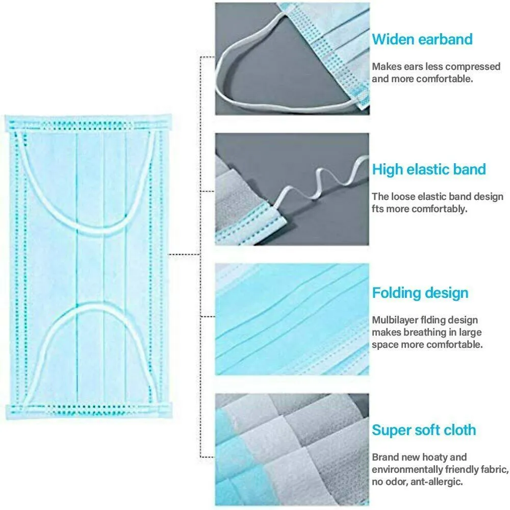 50 Pieces 3 Ply Dust-proof Breathable Disposable Face Mask ,Provides Protection