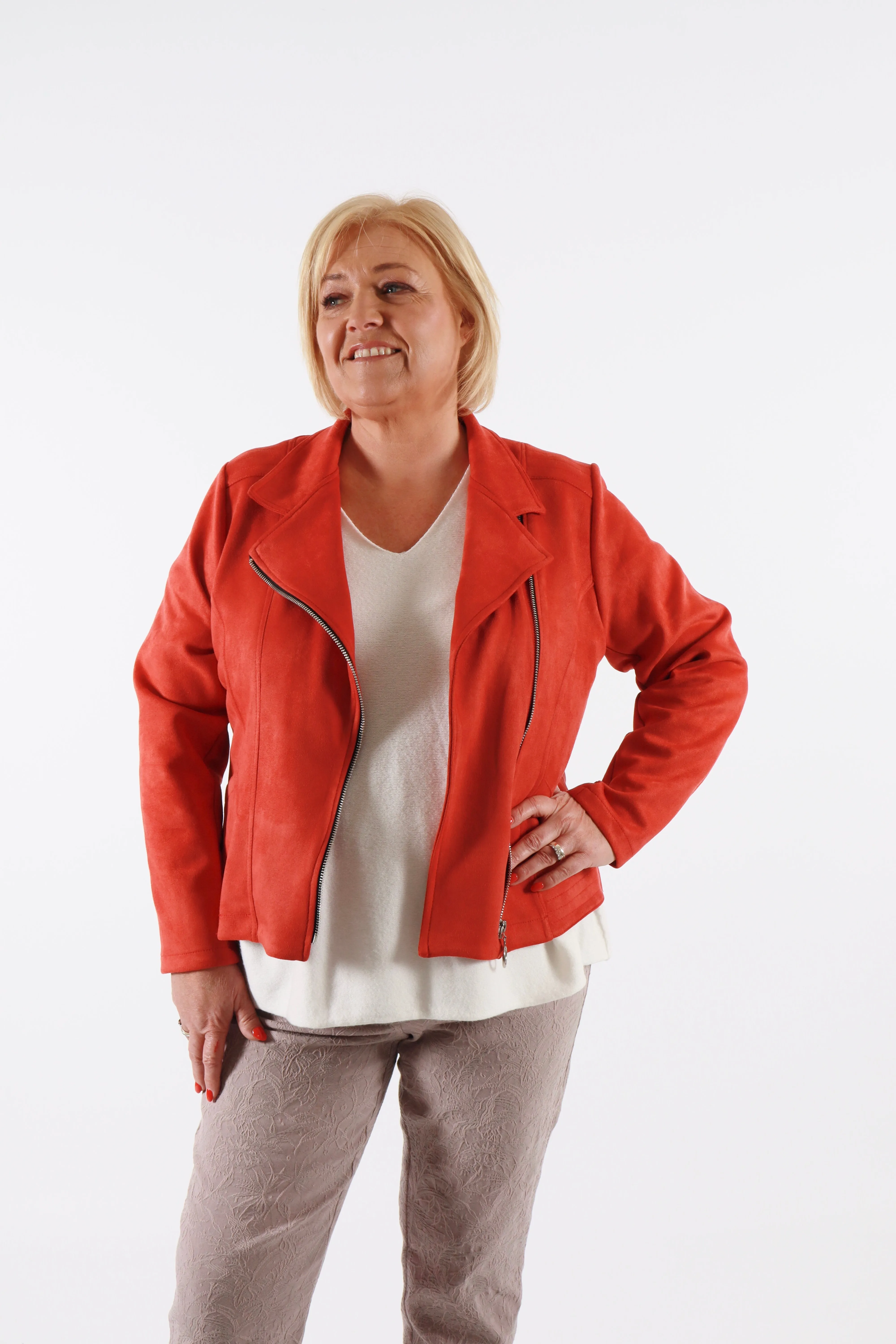 Amber Suede Biker Jacket in Burnt Orange