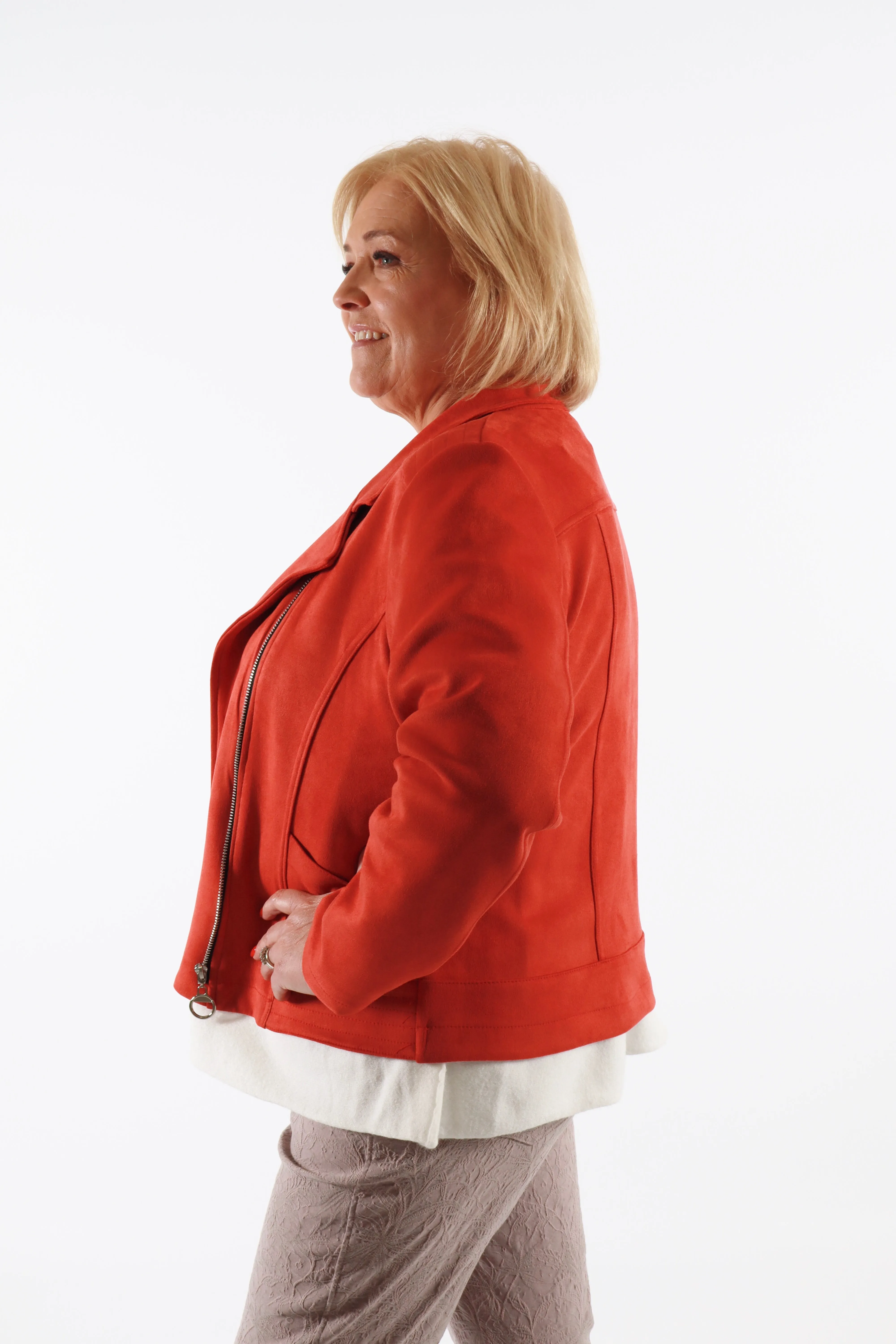Amber Suede Biker Jacket in Burnt Orange