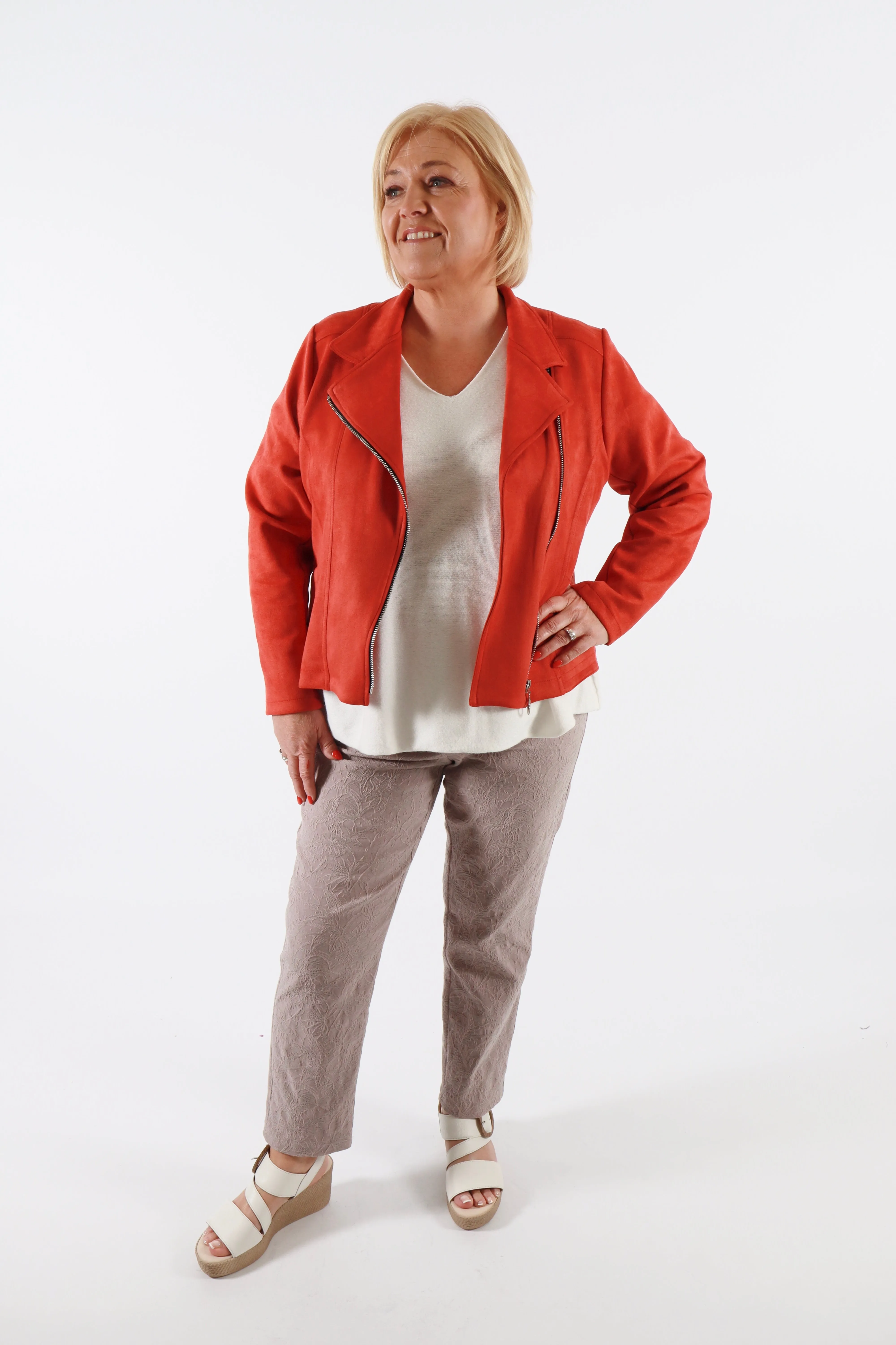 Amber Suede Biker Jacket in Burnt Orange