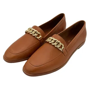 Aurora Tan Calf Loafer with Gold Chain