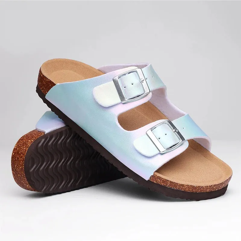 Bebealy Women's Summer Slippers Women Clogs Slippers Fashion Versatile Flat Sandals Outdoor Cork Non-slip Sandals With Buckle