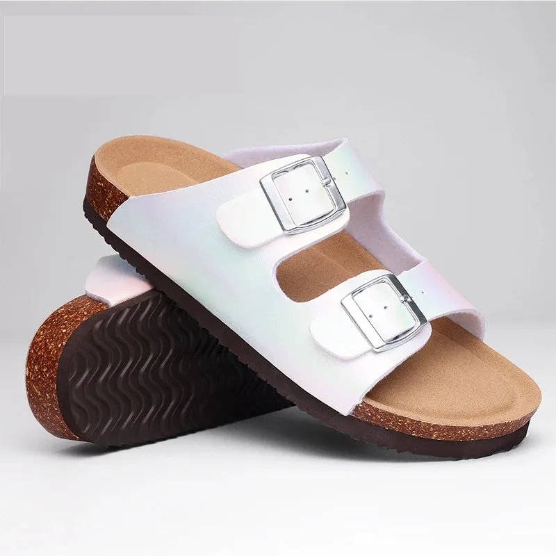 Bebealy Women's Summer Slippers Women Clogs Slippers Fashion Versatile Flat Sandals Outdoor Cork Non-slip Sandals With Buckle