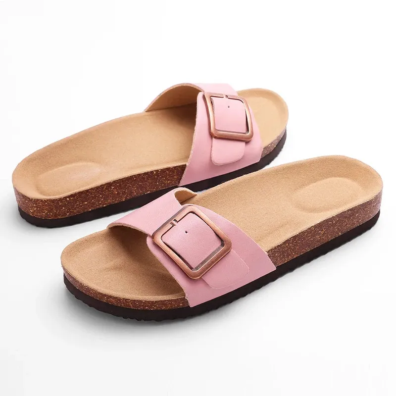 Bebealy Women's Summer Slippers Women Clogs Slippers Fashion Versatile Flat Sandals Outdoor Cork Non-slip Sandals With Buckle