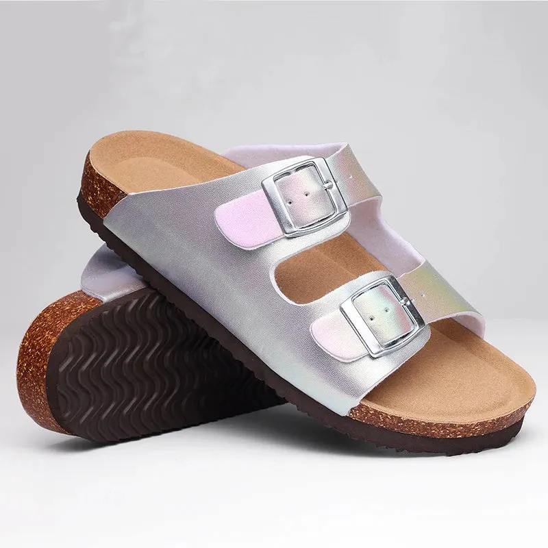 Bebealy Women's Summer Slippers Women Clogs Slippers Fashion Versatile Flat Sandals Outdoor Cork Non-slip Sandals With Buckle
