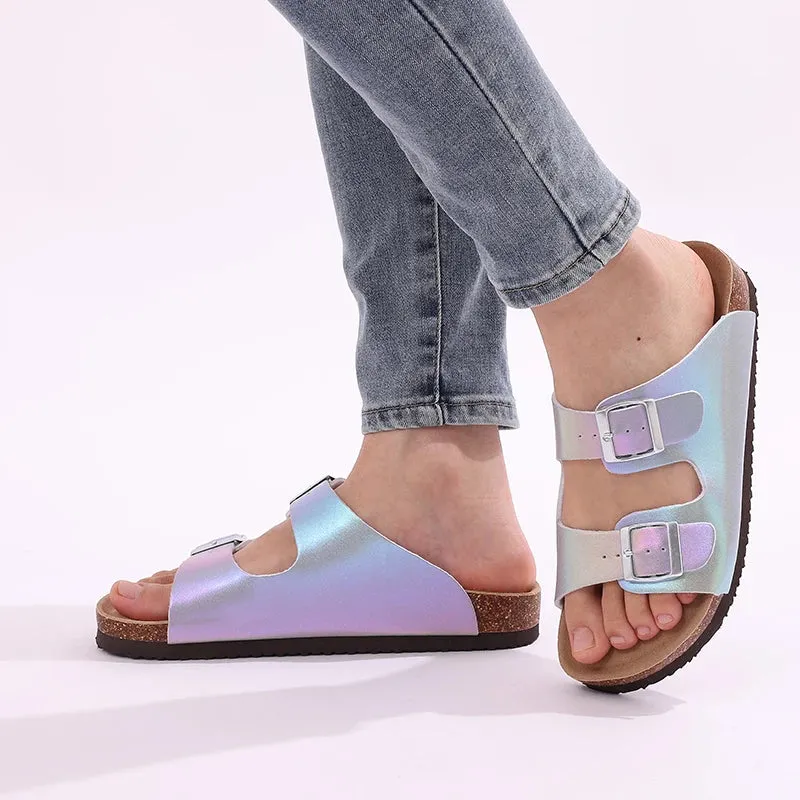 Bebealy Women's Summer Slippers Women Clogs Slippers Fashion Versatile Flat Sandals Outdoor Cork Non-slip Sandals With Buckle