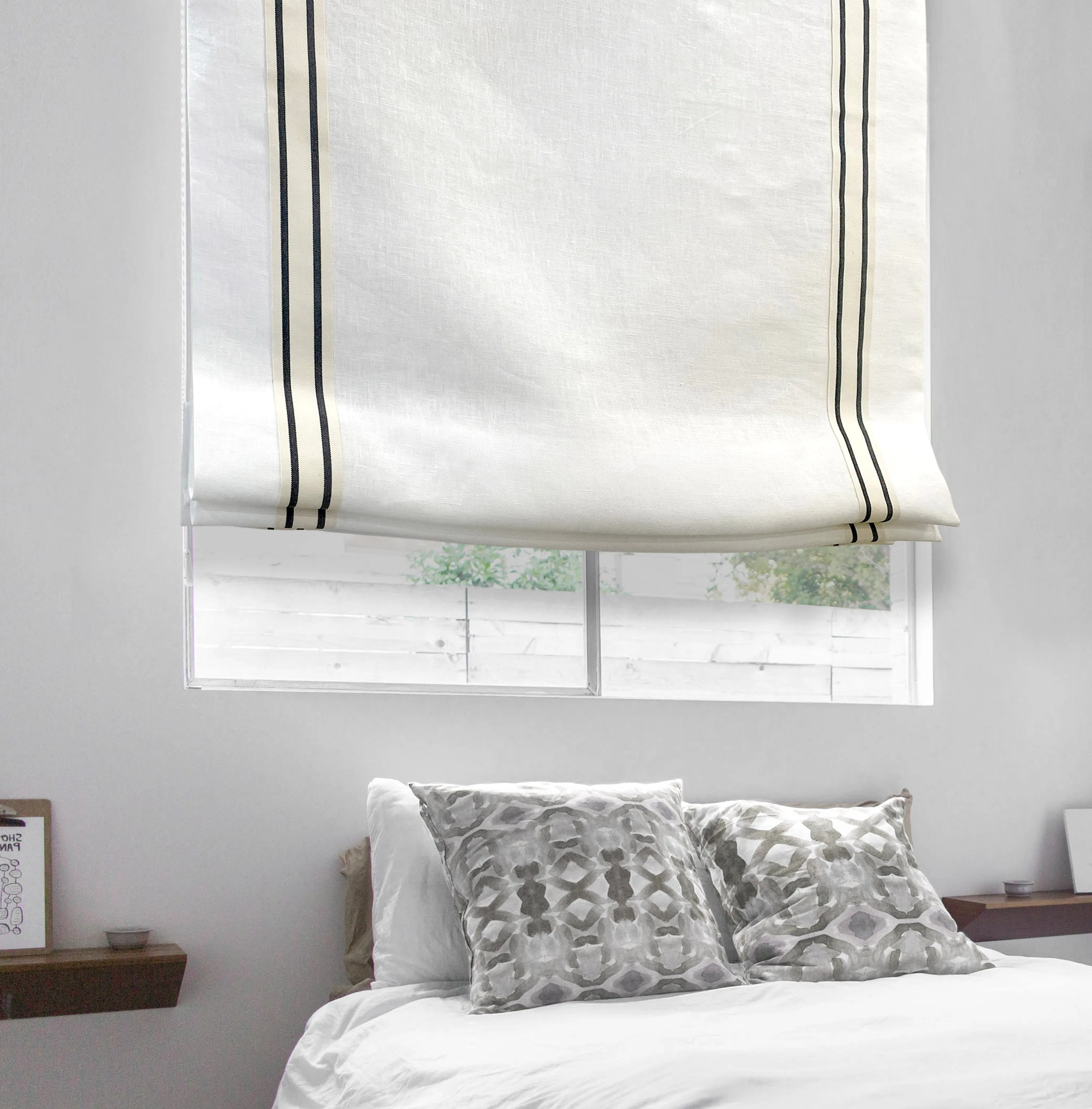 Black Striped Beige Decorative Trims 100% linen Custom Made Relaxed Roman Shade/CL1010