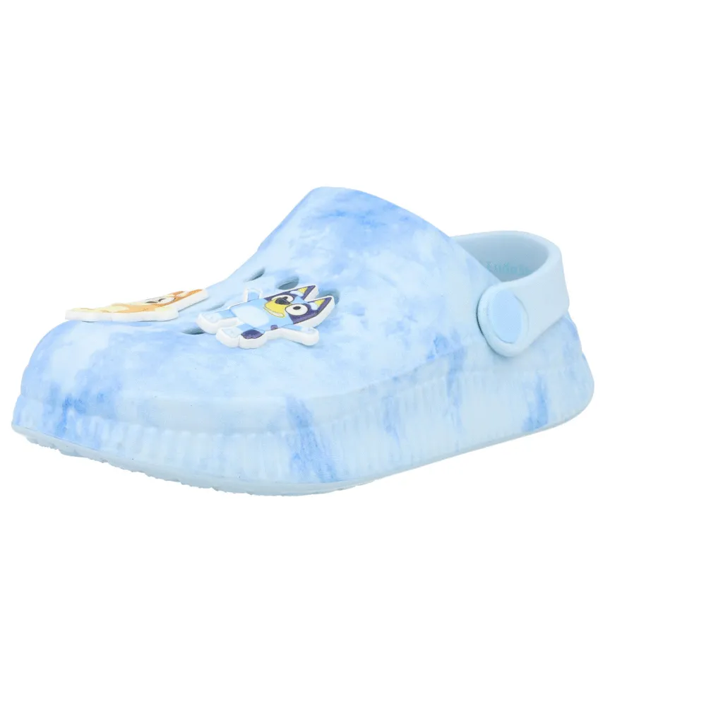 Bluey Tie Dye Kids Clogs with Bingo Badges Blue