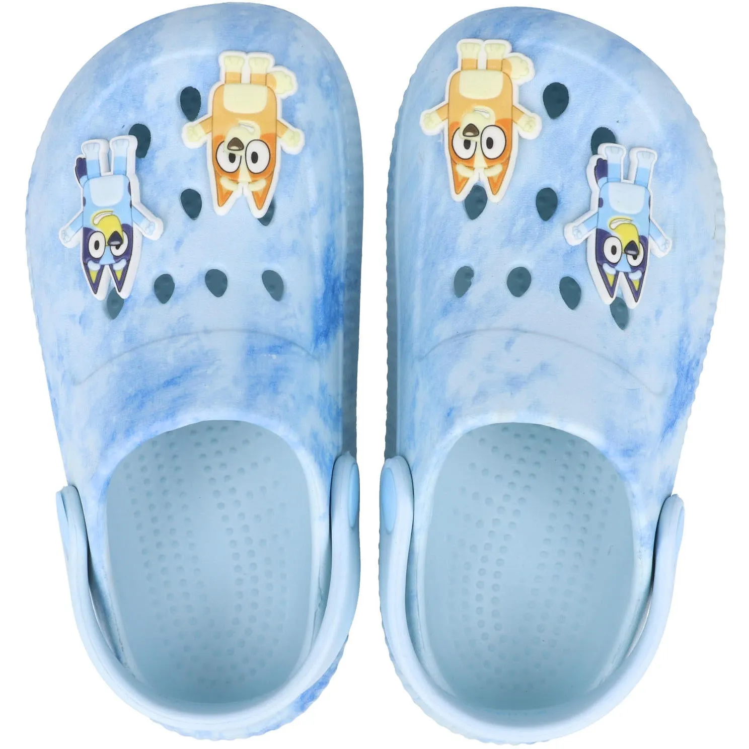 Bluey Tie Dye Kids Clogs with Bingo Badges Blue