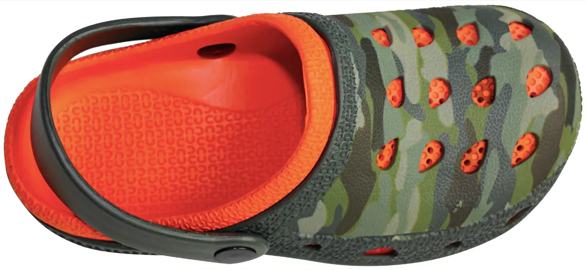 Boys Camo Printed Two Tone Injected EVA Clog with Backstrap