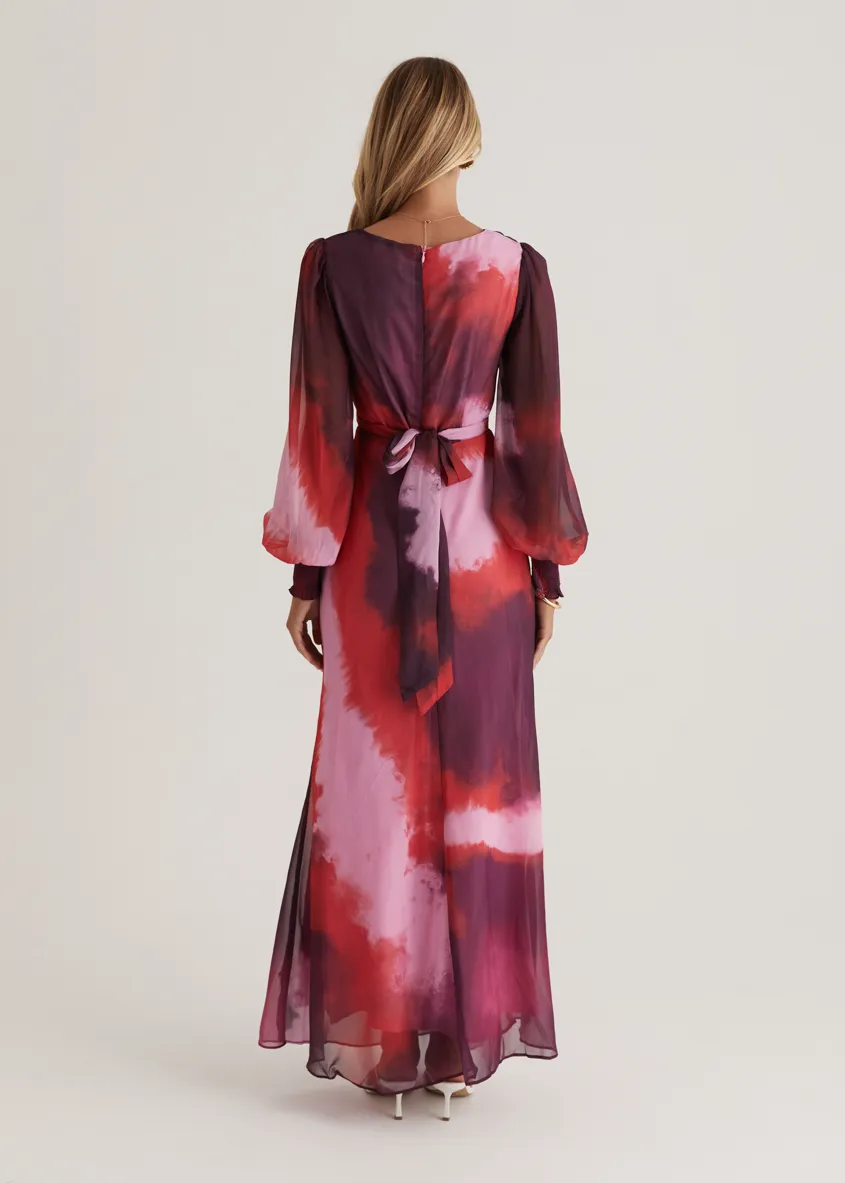 Camellia Midi Dress - Plum Tie Dye