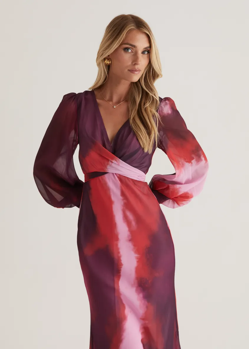Camellia Midi Dress - Plum Tie Dye