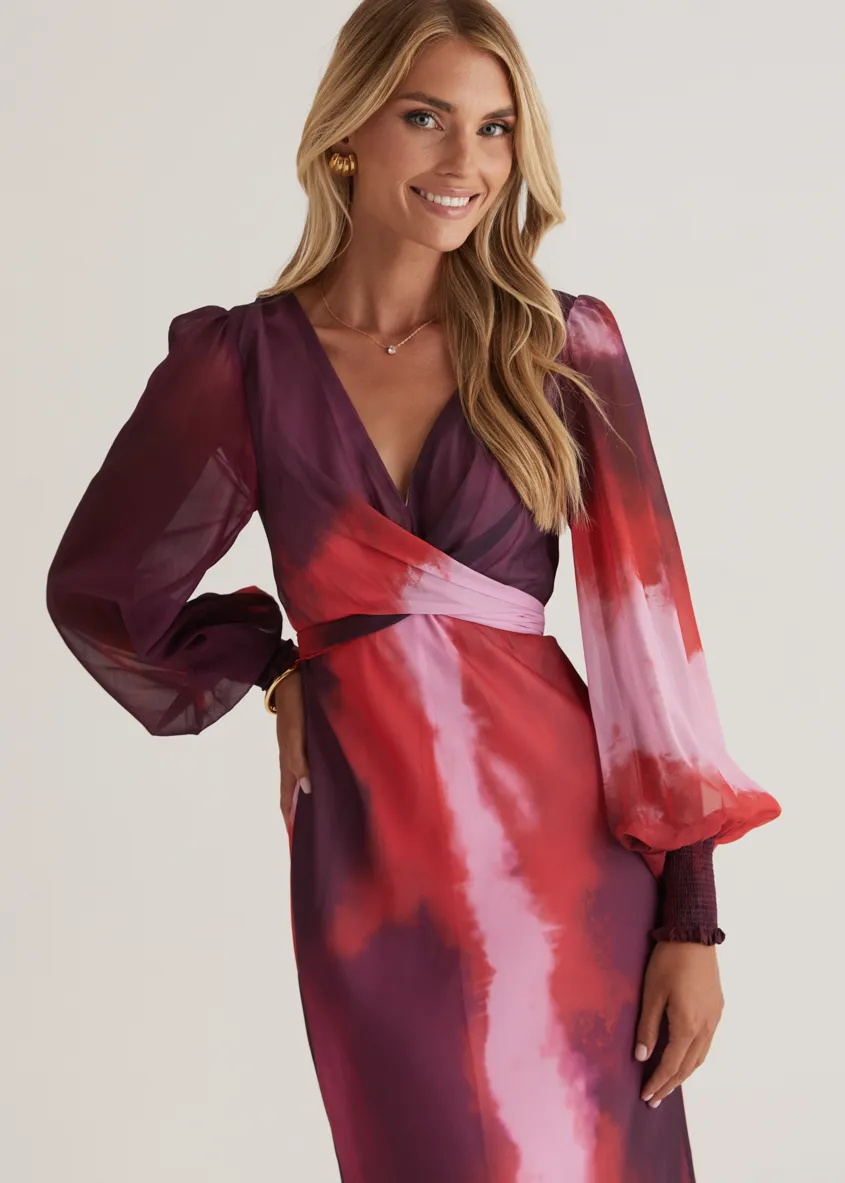 Camellia Midi Dress - Plum Tie Dye