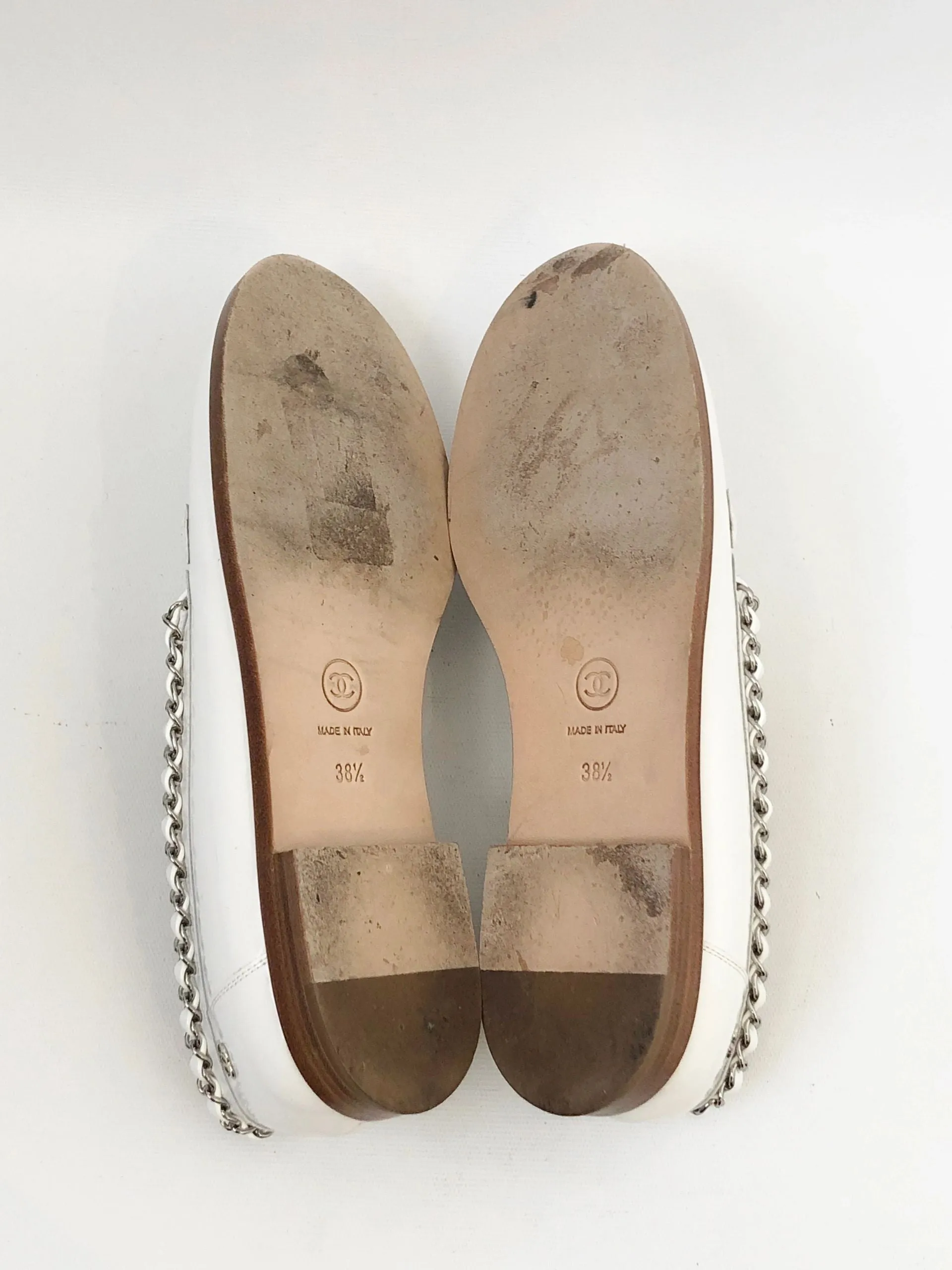 Chanel White Chain-Link Loafer Size 38.5 It (8.5 Us)