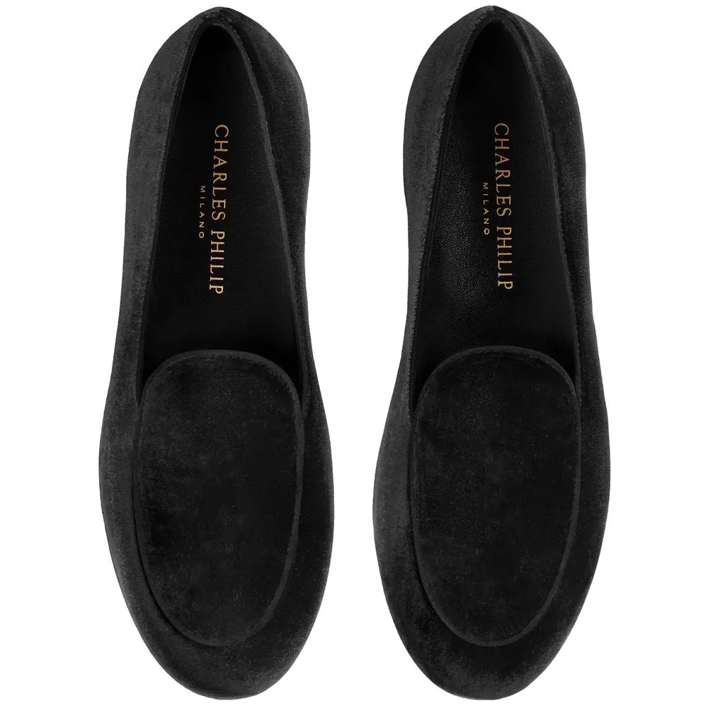 Charles Philip Black Velvet Unisex Loafer