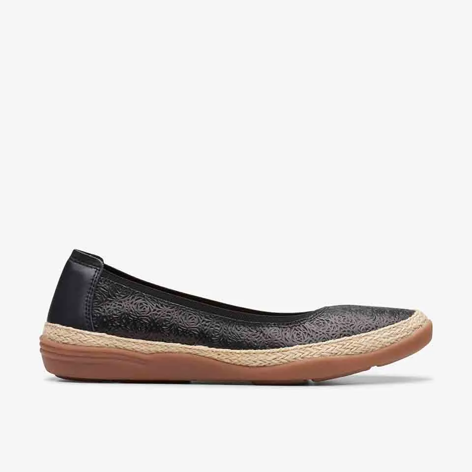 Clarks Women's Elaina Rae Black Leather | Pewter Metallic