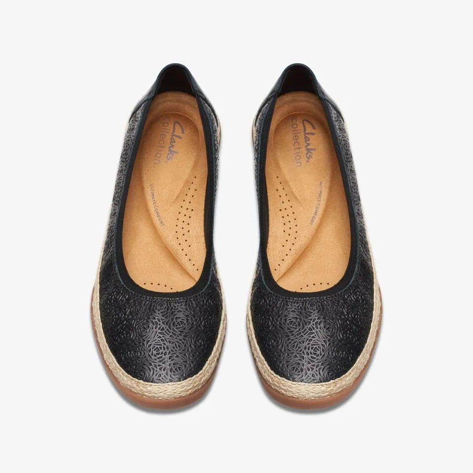 Clarks Women's Elaina Rae Black Leather | Pewter Metallic