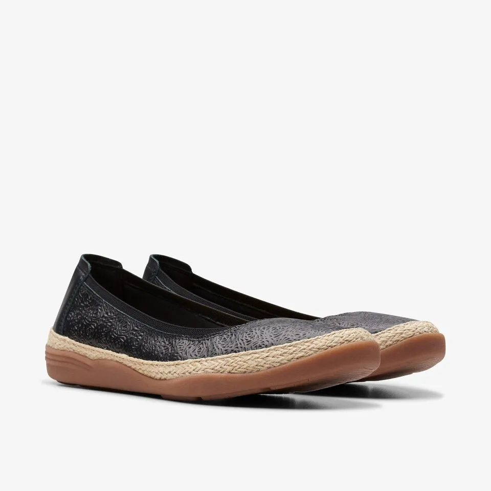 Clarks Women's Elaina Rae Black Leather | Pewter Metallic