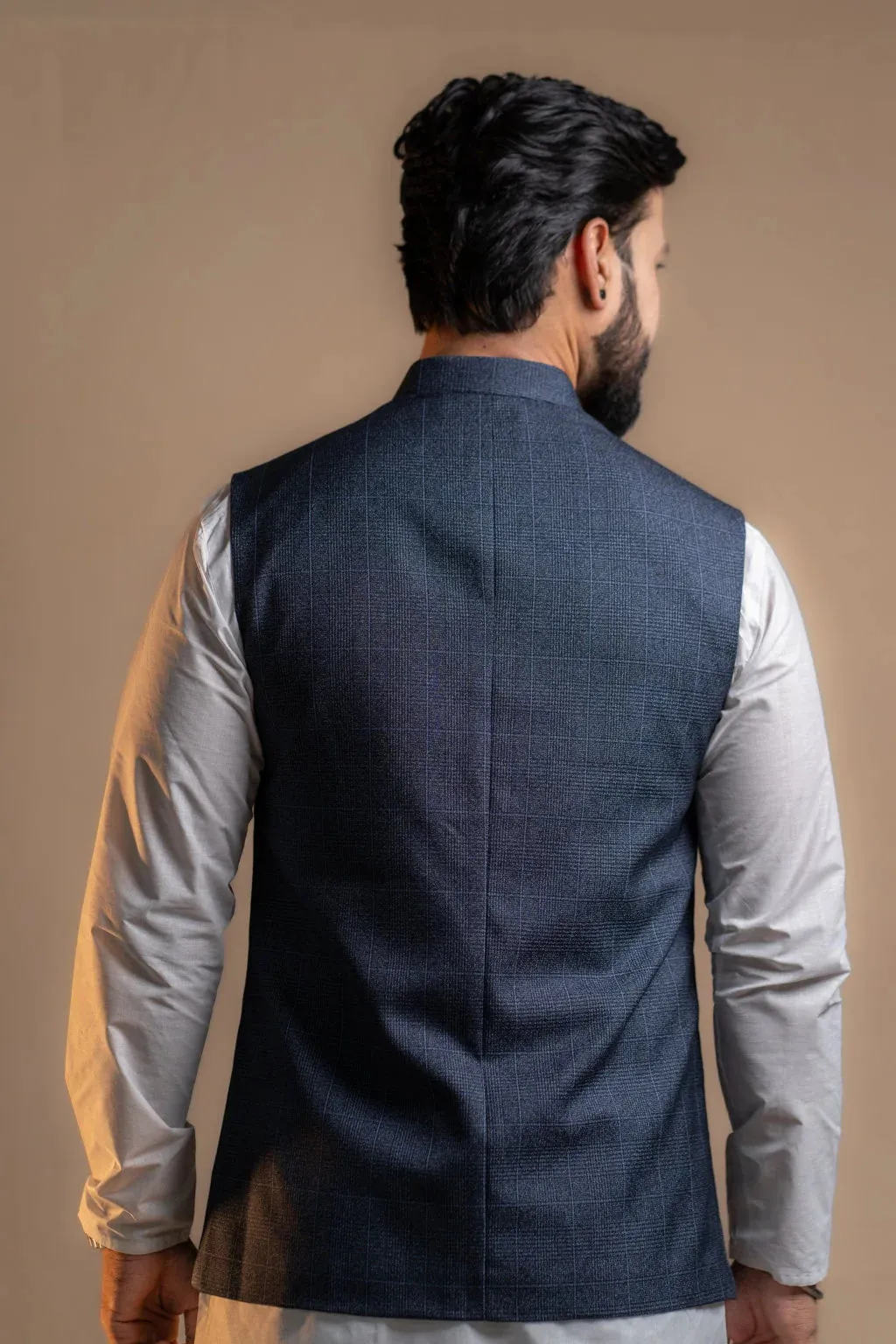 Classic Blue Checkered Nehru Jacket