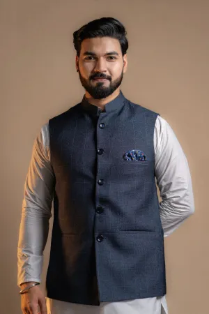 Classic Blue Checkered Nehru Jacket