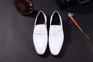 Crocodile Shoes Mens Crocodile Leather Penny Loafer Shoes White