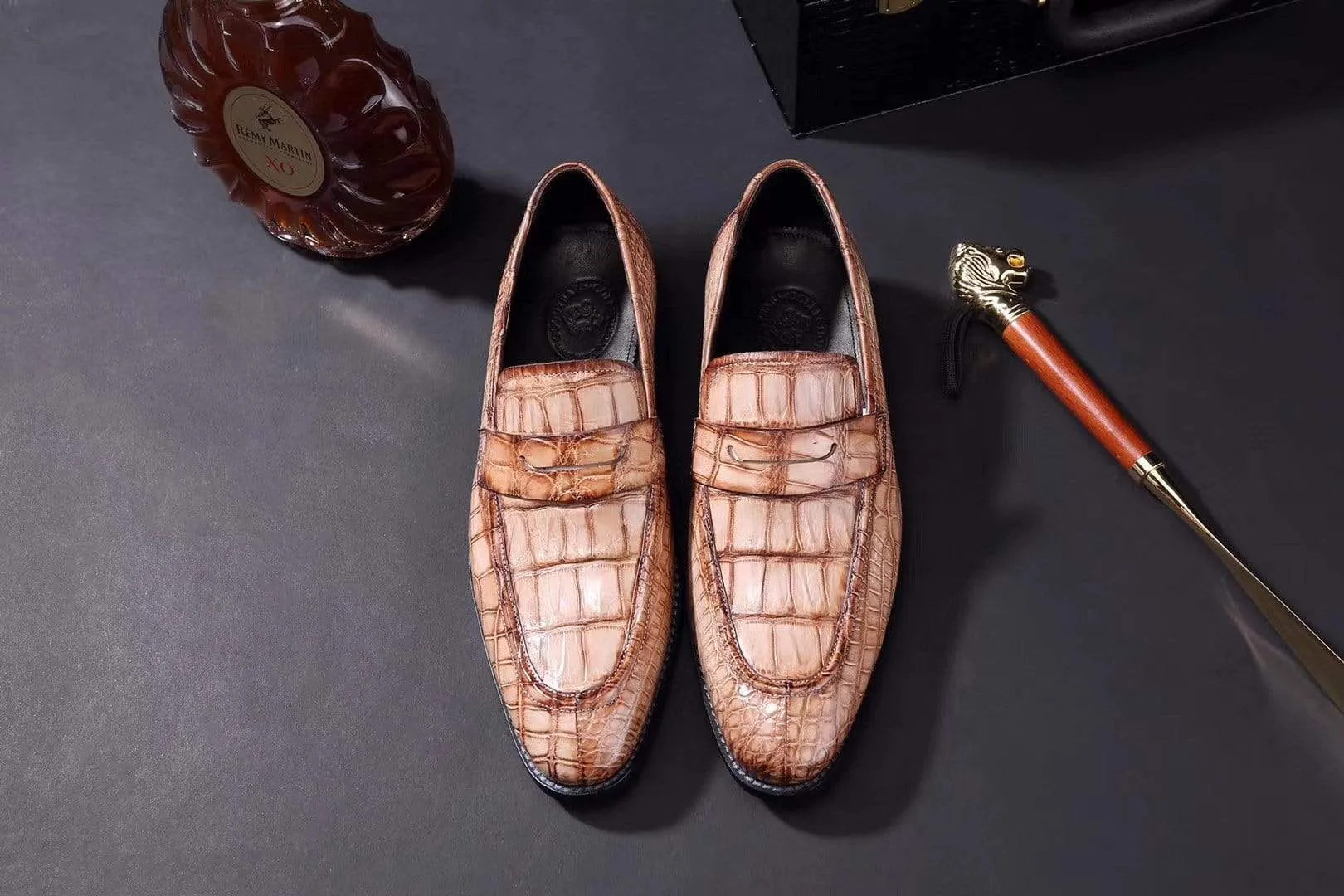 Crocodile Shoes Mens Crocodile Leather Penny Loafer Shoes