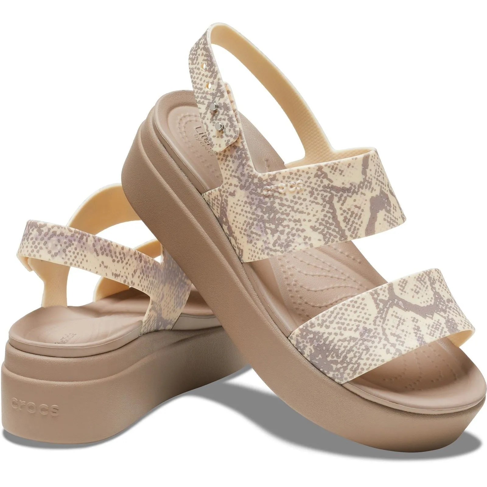 Crocs Women's Brooklyn Snake Low Wedge in Bone 4 to 8