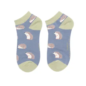 Cute Hedgehogs Bamboo Trainer Socks in Blue by Miss Sparrow, Size UK 4-7