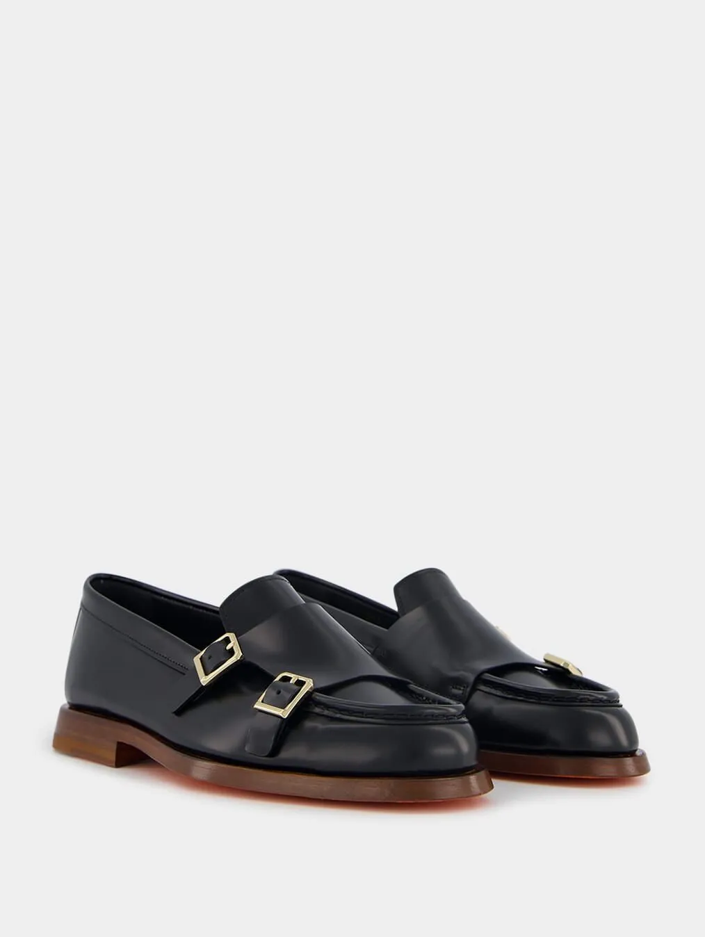 Double-Buckle Leather Loafers