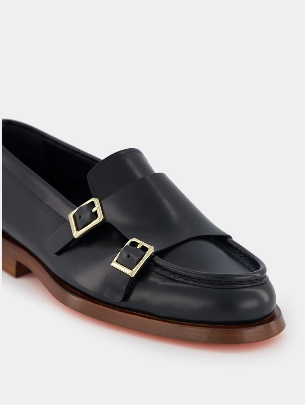 Double-Buckle Leather Loafers