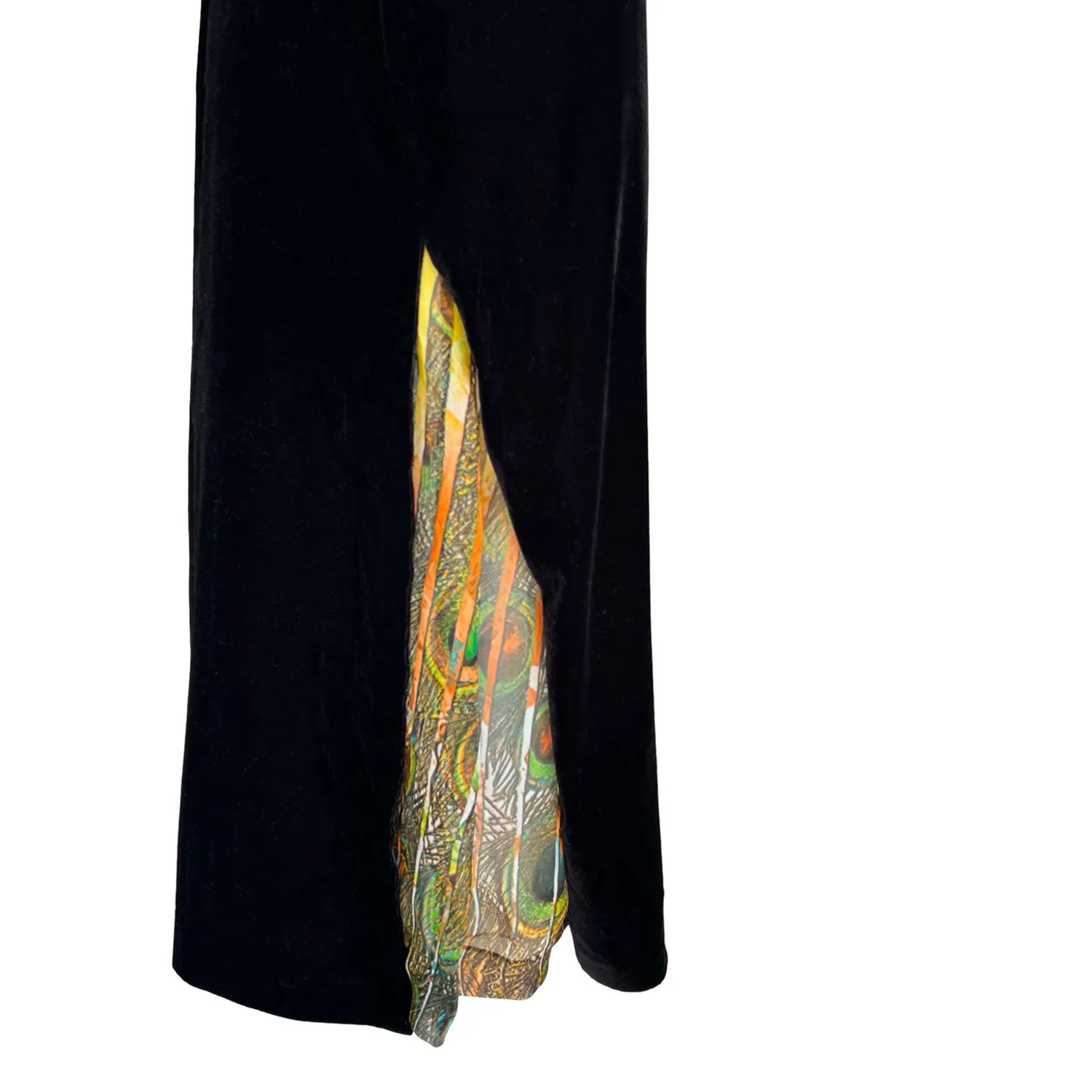 Dress with Slit in Black Velvet And Yellow Silk Belt