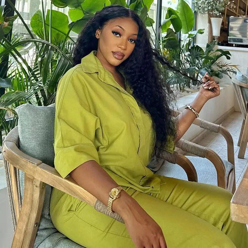 Effortlessly Chic Relaxed Fit Button-Up Two-Piece Pants Set
