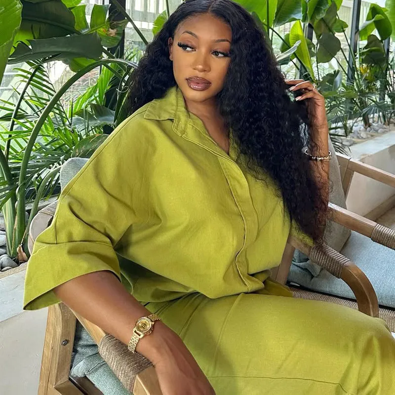 Effortlessly Chic Relaxed Fit Button-Up Two-Piece Pants Set