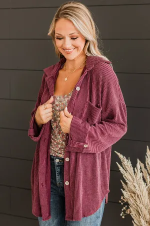 Feeling Bold Ribbed Shirt Jacket- Wine