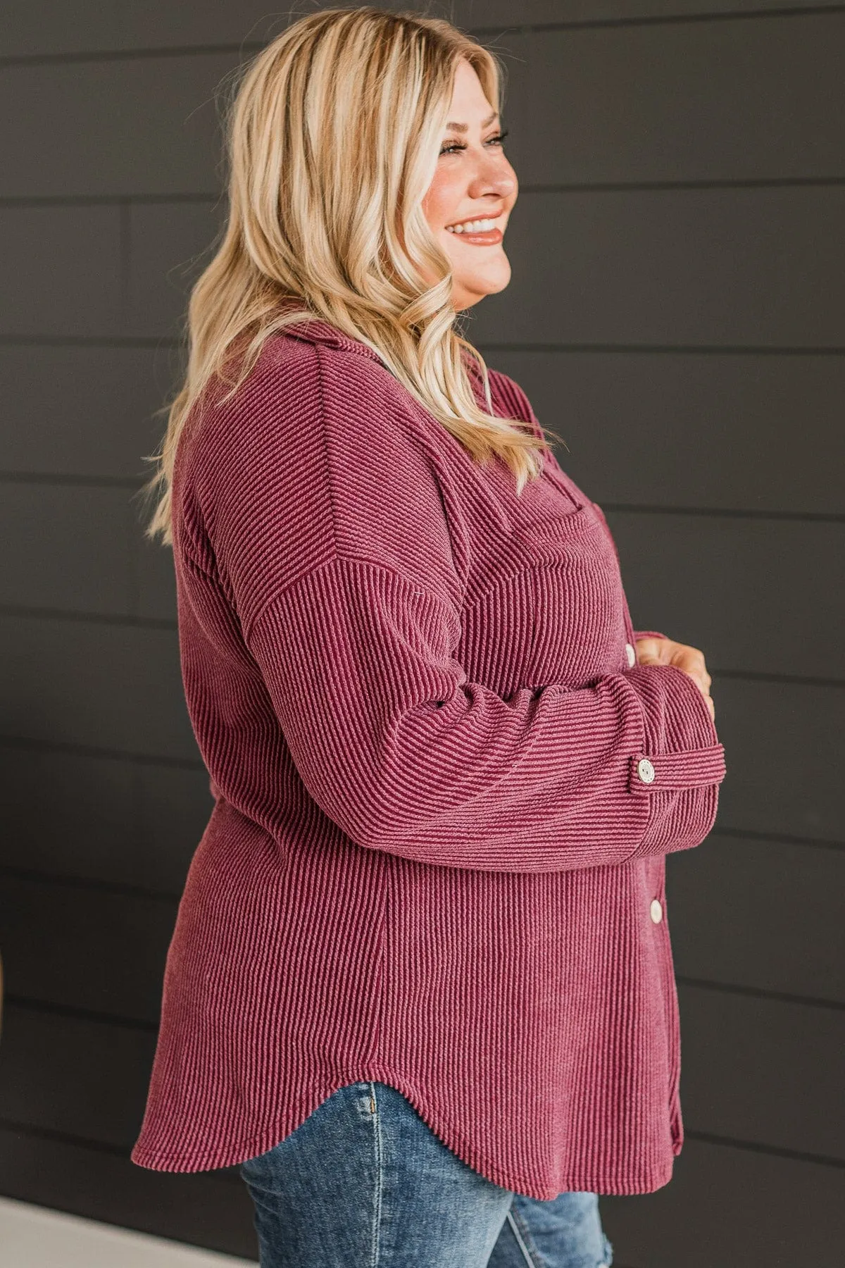 Feeling Bold Ribbed Shirt Jacket- Wine