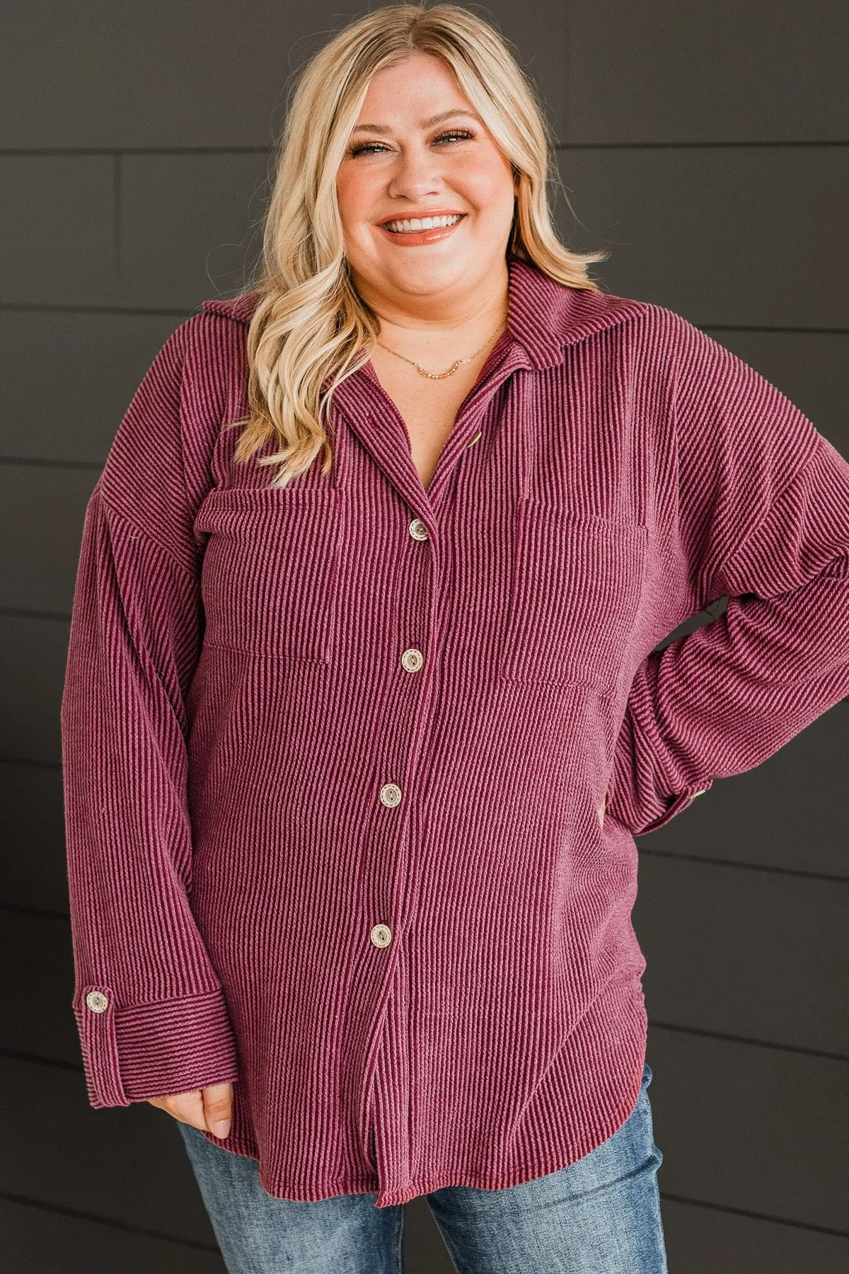 Feeling Bold Ribbed Shirt Jacket- Wine