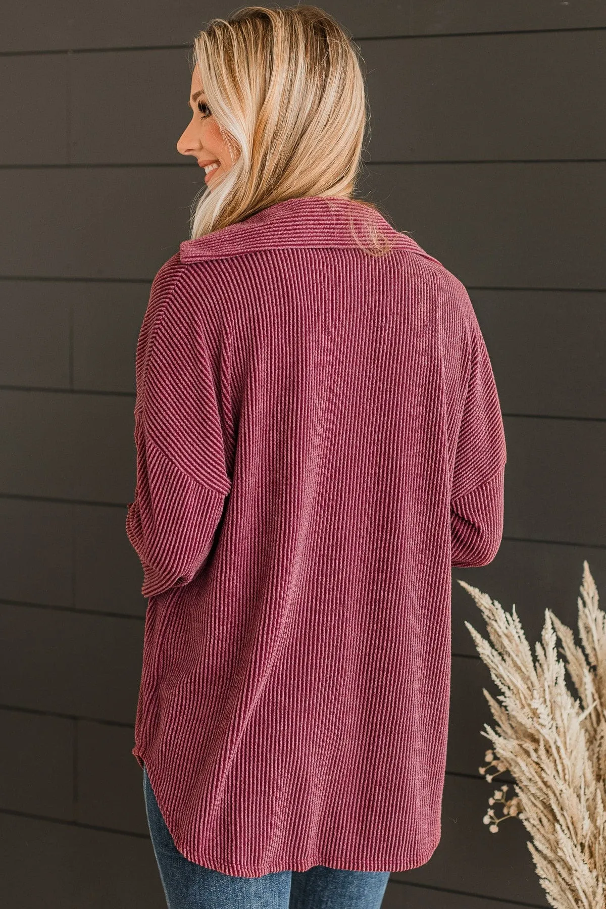 Feeling Bold Ribbed Shirt Jacket- Wine