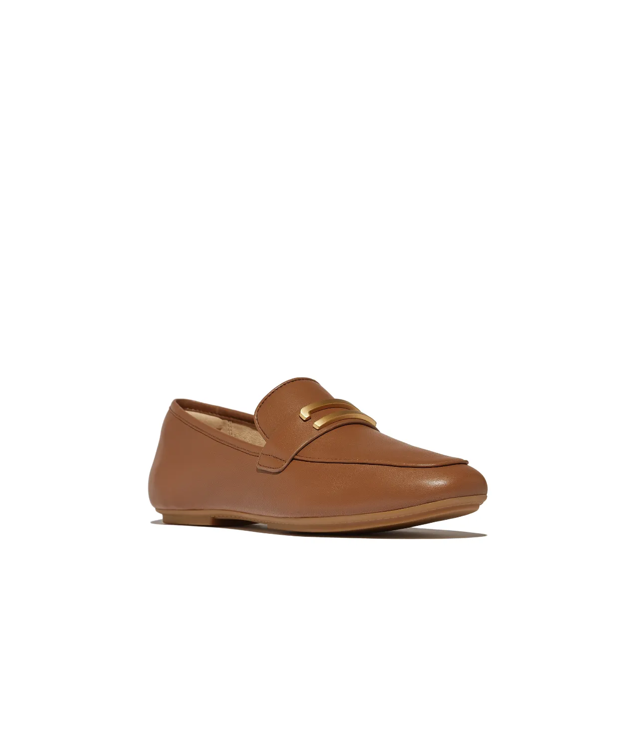 FitFlop Delicato Gold Trim Leather Loafer Deep Tan