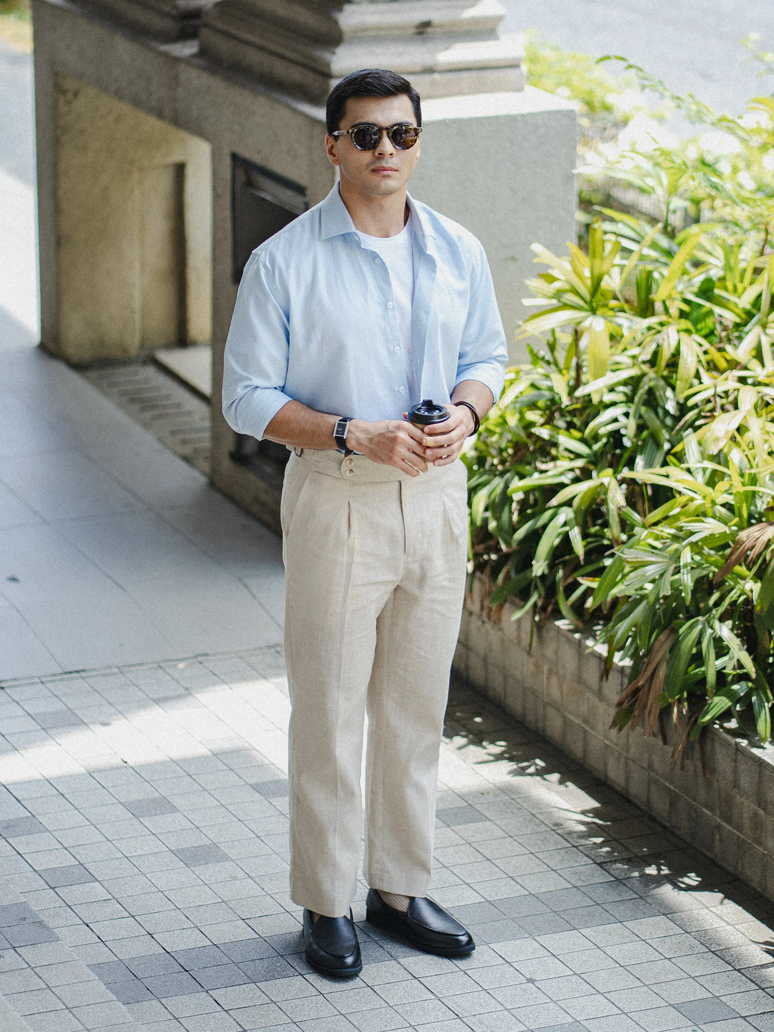 Franco Linen Shirt - Light Blue Windsor Collar