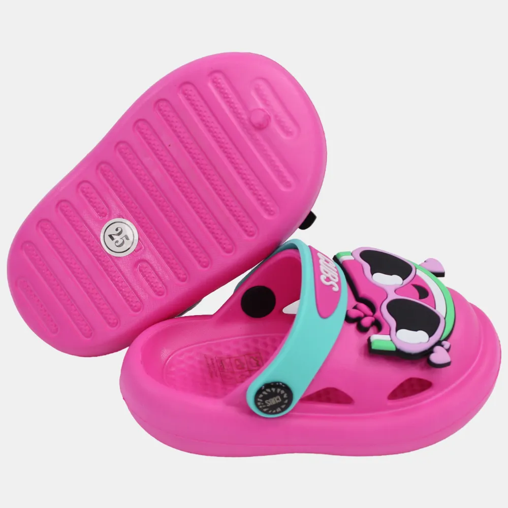 Girls Rubber Clogs – Pink with Smiling Watermelon Design