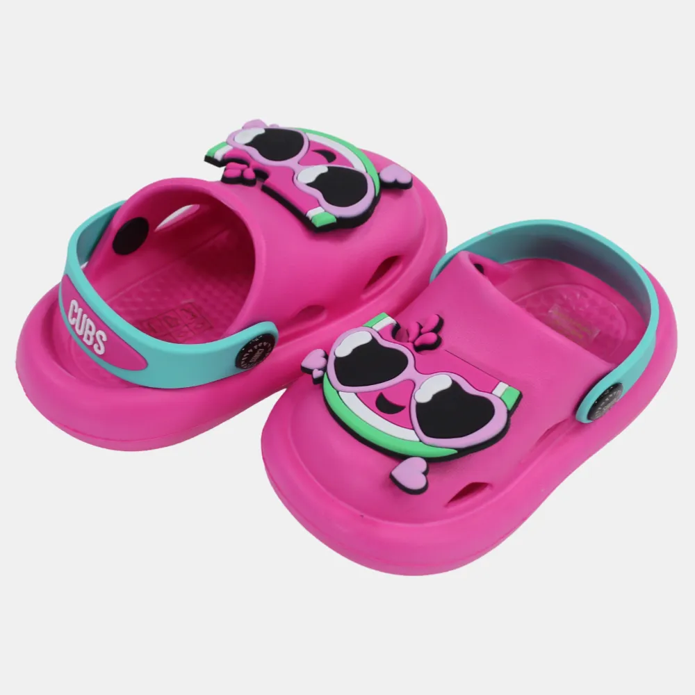 Girls Rubber Clogs – Pink with Smiling Watermelon Design