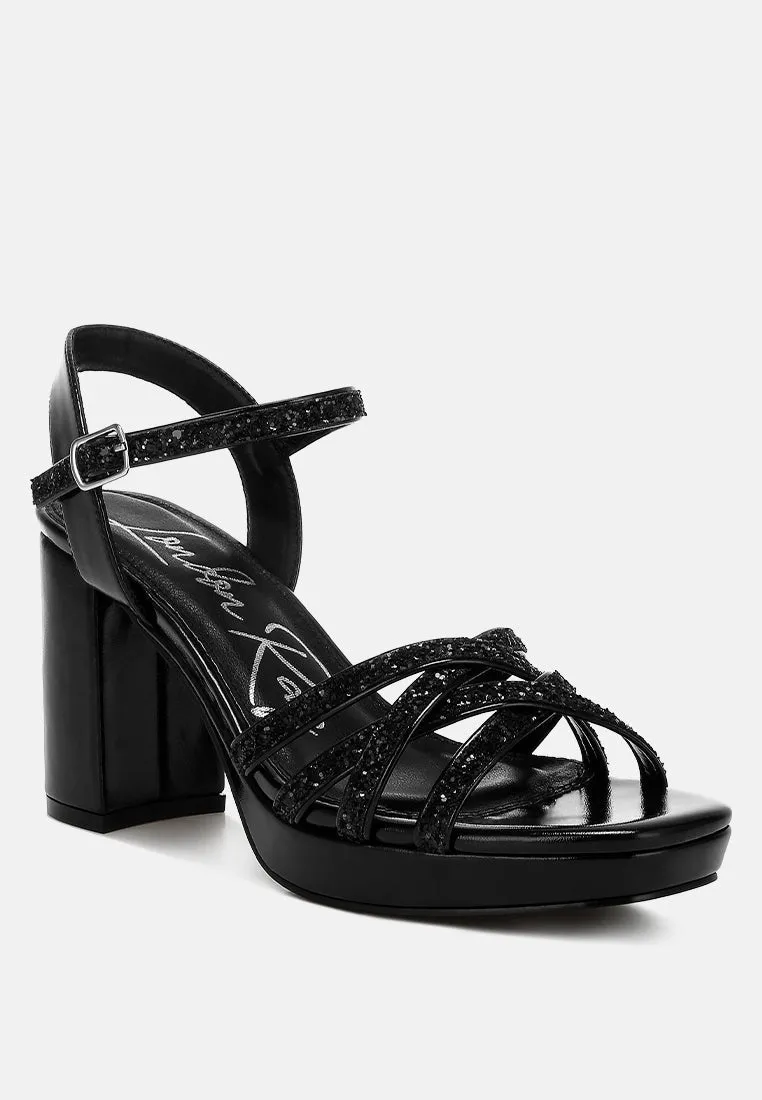 Glitter Strappy Block Sandals By RUW