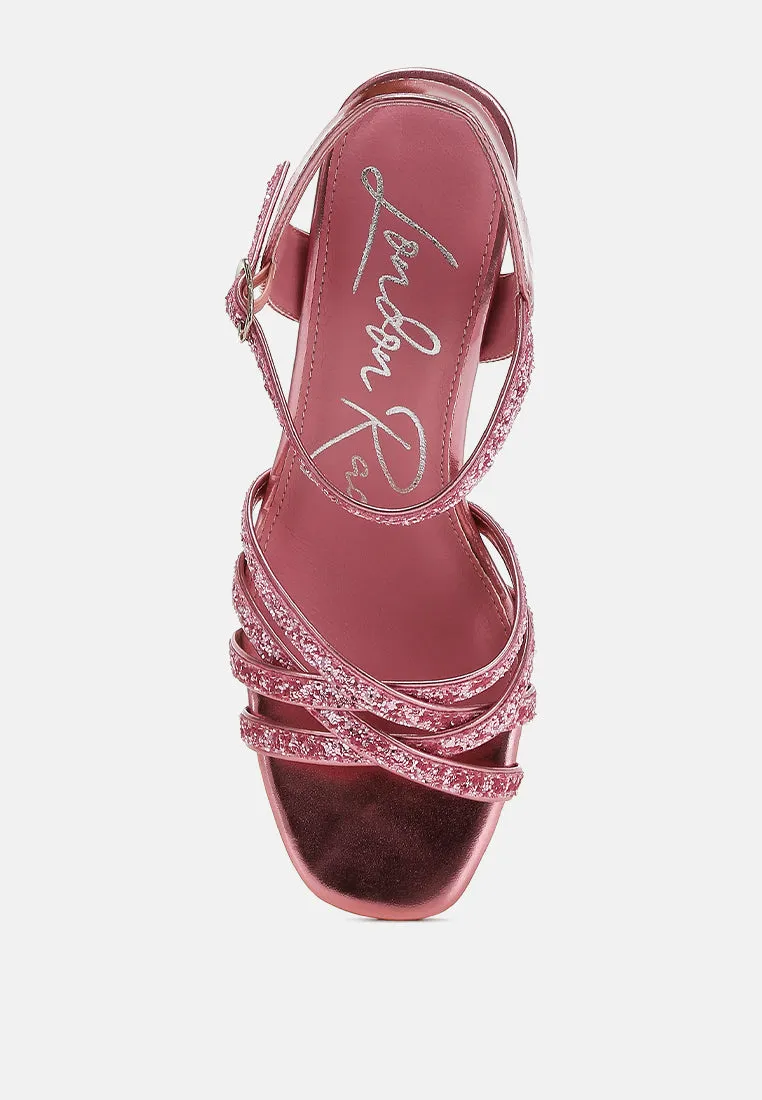 Glitter Strappy Block Sandals By RUW