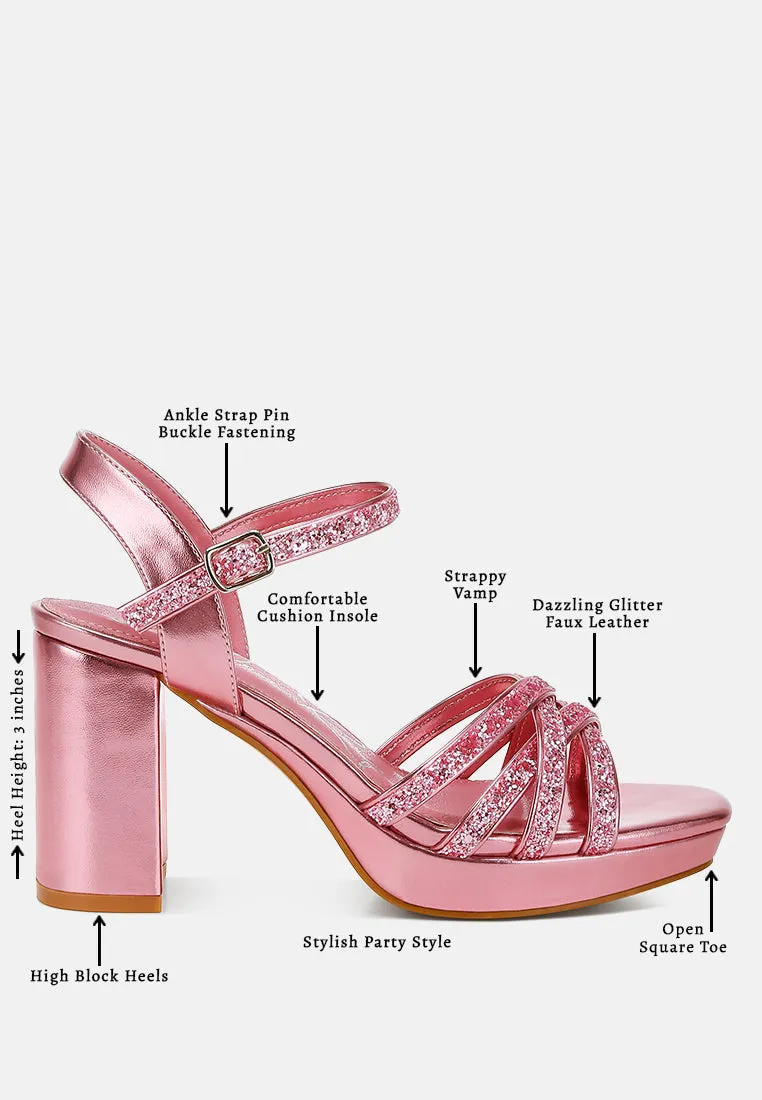 Glitter Strappy Block Sandals By RUW