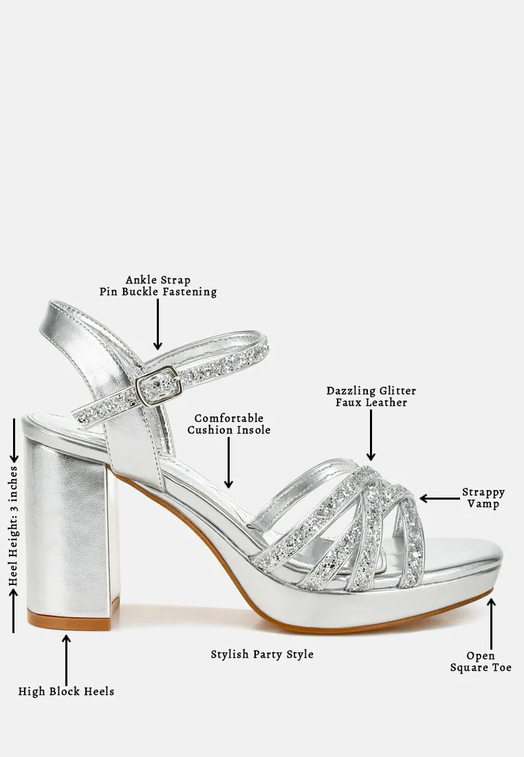 Glitter Strappy Block Sandals By RUW