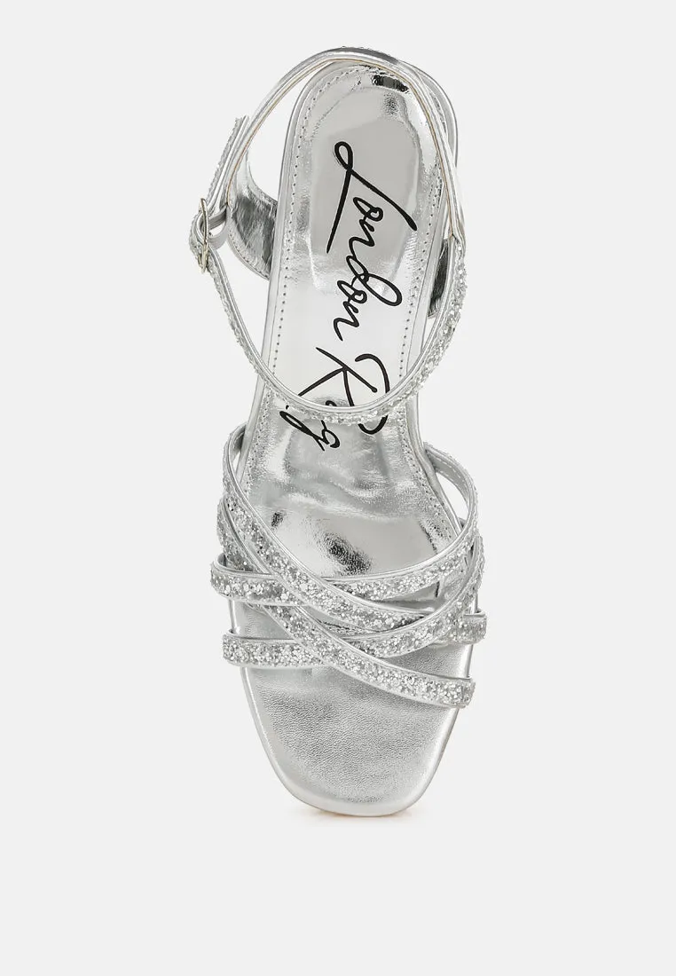 Glitter Strappy Block Sandals By RUW