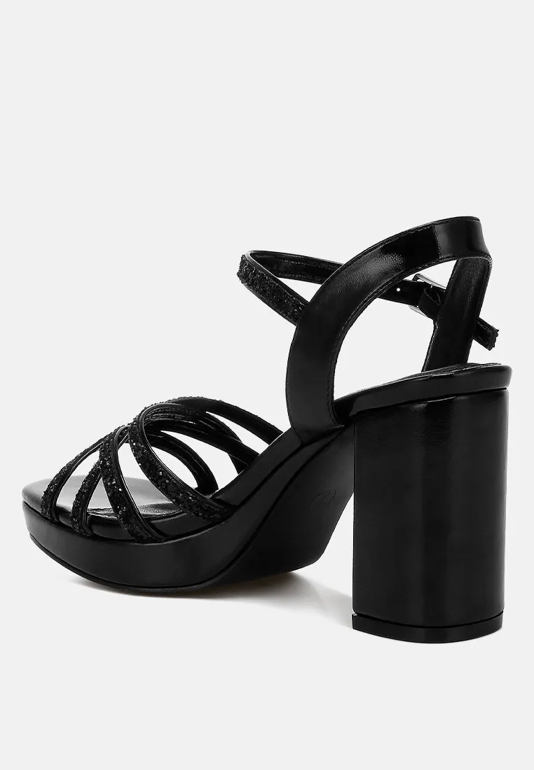 Glitter Strappy Block Sandals By RUW